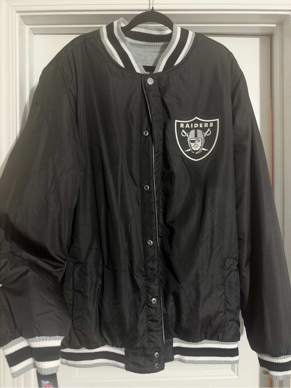 Black, Silver and White Raiders Bomber Jacket